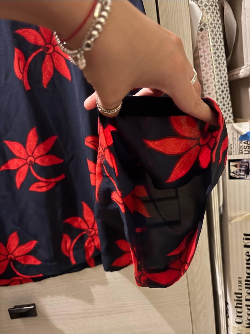 Banana Republic Navy Floral Bell-Sleeve Blouse with Red Flowers - Picture 6 of 8